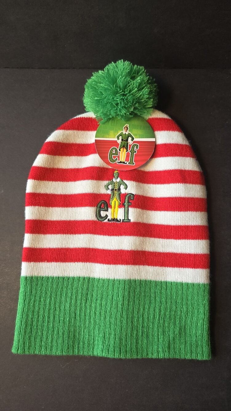 Elf Beanie Hat Mens One Size Red Green Stripe Pom Knit Christmas Holiday Movie